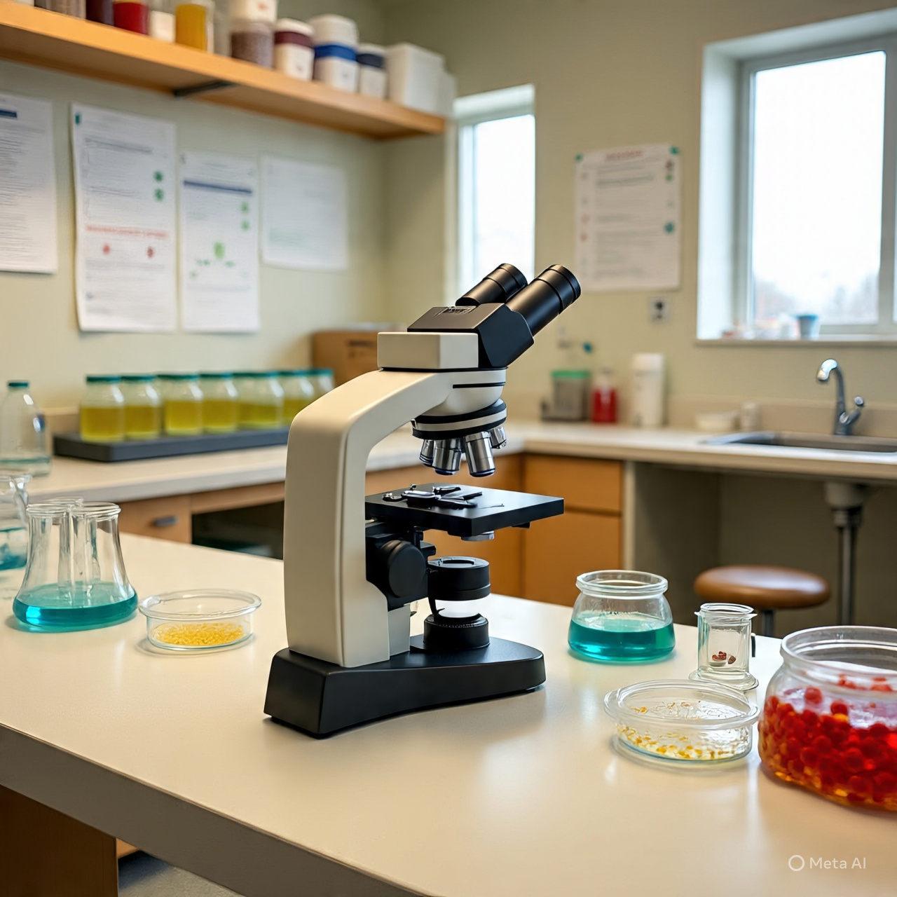 Microscope with reagents for microbiological testing